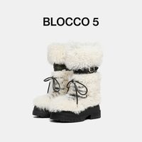 移动端：BLOCCO5 B5 BY BLOCCO5高筒雪地靴女2024时尚潮流百搭白色羊毛厚底雪地靴