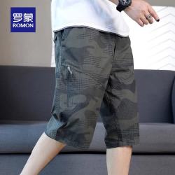 罗蒙 纯棉短裤男士中青年工装裤夏季薄款宽松休闲七分短裤子男装大裤衩 8818军绿 6XL