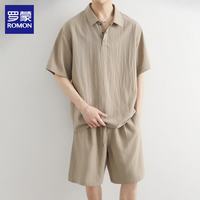 罗蒙 休闲套装男士夏季新薄款莱赛尔天丝短袖t恤短裤穿搭两件套男 浅绿色 XL