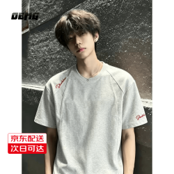OEMG 正肩短袖T恤男士夏季新款潮牌boxy宽松半袖 白花灰  XL [建议140-160斤]
