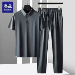 洛兹 男士冰丝运动套装 翻领短袖T恤