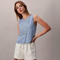 ZARA 古典淑女斜襟纽扣修身气质感亚麻女式马夹