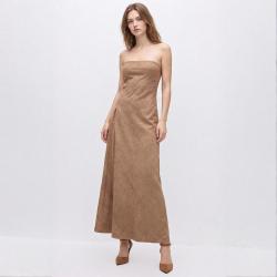 ZARA 优雅高级纯色时尚直筒双口袋无袖露背抹胸连衣裙