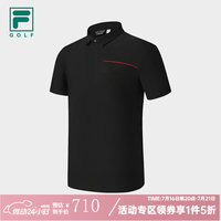 FILA 官方男子针织短袖POLO衫高尔夫运动防晒上衣-五折 深黑-BK L L 175/96A