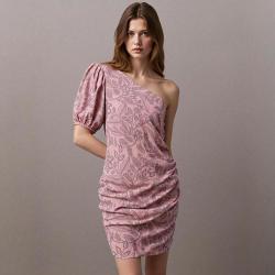 ZARA 优雅洋气斜肩印花图案修身连衣裙