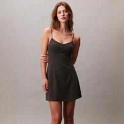 ZARA 欧美风时尚气质绒面修身吊带连衣裙