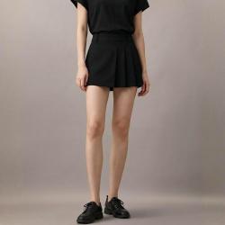 ZARA 春夏新款百褶搭片中腰梭织裙裤短裤女款