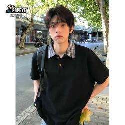大力水手 假两件千鸟格polo衫短袖男款夏季翻领t恤cleanfit半袖DX21黑色XL