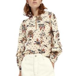 Scotch & Soda Scotch&Soda 优雅气质荷叶边短款圆领印花长袖衬衫