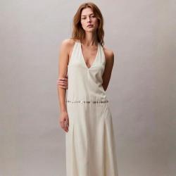 ZARA 露背挂脖设计可调节系绳贝壳腰边点缀女士连衣裙
