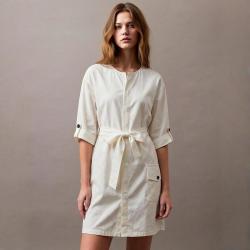 Massimo Dutti 侧缝口袋挺括透气面料可挽袖衬衫裙女士连衣裙