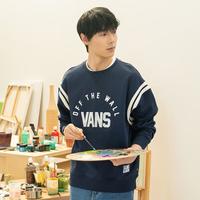 VANS 官方 男女情侣套头卫衣深蓝色学院风舒适圆领