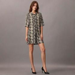 ZARA 欧美风蛇纹后拉链连衣裙 显瘦垂坠感中短裙