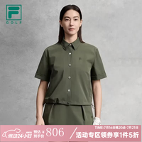 FILA 官方女子梭织上衣2026春季新款高尔夫运动基础短袖衬衫-五折 仙踪墨绿-GN XL 175/92A/XL