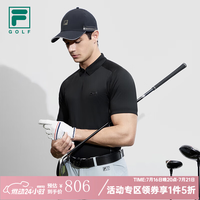 FILA 官方男子针织短袖POLO衫简约高尔夫运动上衣-五折 深黑-BK M