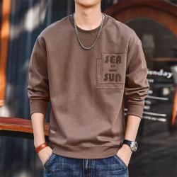 古先森 高端潮牌圆领卫衣男春秋季新款宽松打底衫长袖T恤上衣服休闲外套 咖啡 M