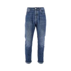 BRUNELLO CUCINELLI 男士牛仔裤五袋设计纽扣门襟直筒中蓝休闲长裤日系丹宁重磅面料