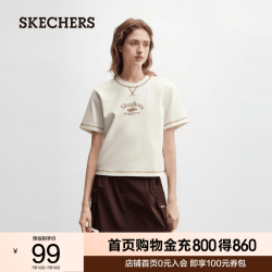 斯凯奇 女士休闲针织短袖T恤衫L226W006 棉花糖白/0074 XL