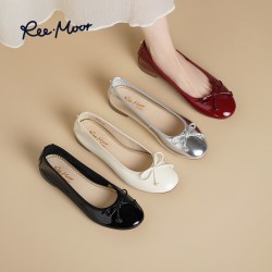 reemoor 26春季新款粗跟静音跟鞋女蝴蝶结舒适通勤浅口单鞋女