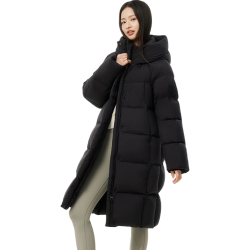 坦博尔 高充绒量连帽羽绒服女中长款加厚保暖冬外套 黑色 S