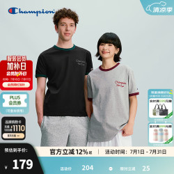 Champion 冠军短袖T恤男2026春季新款纯棉圆领上衣女休闲宽松情侣 黑色 L