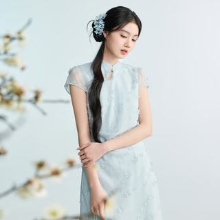 三彩 新中式假两件立体花朵连衣裙