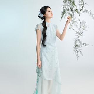 三彩 新中式假两件立体花朵连衣裙