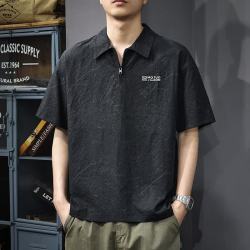古先森 2026新款美式冰丝polo衫男夏季薄款宽松ins潮牌短袖t恤速干保罗衫 黑色 3XL