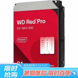 西部数据 Red Pro 24TB 7200转 512MB缓存 NAS专用机械硬盘 3.5英寸