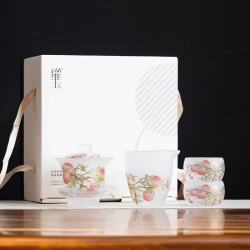 棠门 灌玉磨砂琉璃三才盖碗
