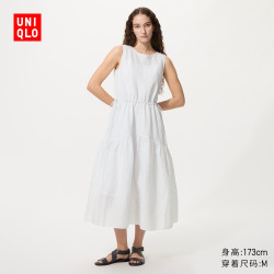 优衣库 女装 棉麻条纹层叠连衣裙 484787