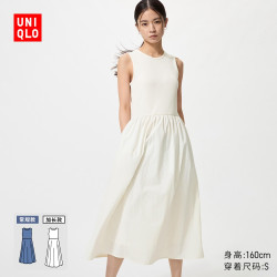 优衣库 拼接收腰连衣裙/无袖/常规款优衣库女装裙子百搭26春夏新款484887
