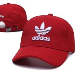 adidas 百搭帽子潮流街头风透气多色运动风遮阳经典棒球帽时尚简约男女帽 红色三叶白标