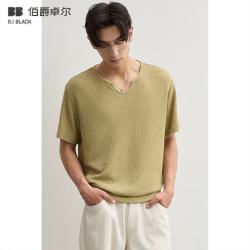 伯爵卓尔 T621181 U型领含亚麻 奶茶色 M 男士短袖T恤