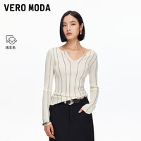VERO MODA VEROMODA针织衫新款含绵羊毛撞色条纹修身V领上衣通勤