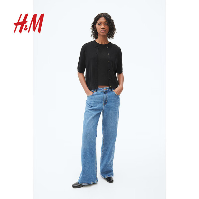 H&M 女装毛针织衫2025新款打底miu系开衫圆领慵懒风开衫外套1270743