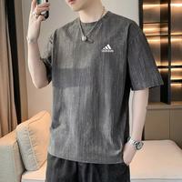 adidas 男士冰丝短袖T恤夏季薄款潮牌宽松运动男装上衣服圆领 深灰色 L