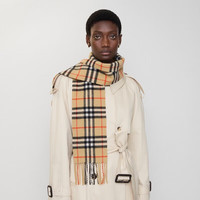 BURBERRY 窄版格纹羊绒围巾 81133771 沙色81133771