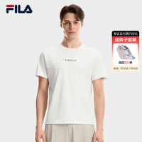 FILA 官方男子针织短袖衫2026秋新款简约基础上衣舒适百搭T恤 云白-WT M 170/92A/M