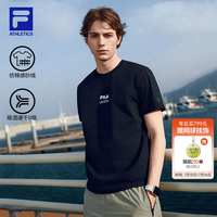 FILA 官方男装针织短袖衫2026夏健身运动吸湿速干T恤柔软耐穿上衣 深黑-BK S 165/88A/S
