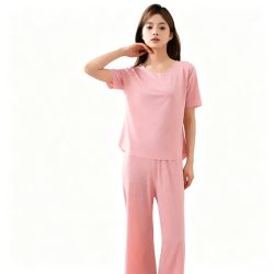 有只绵 春夏季冰丝睡衣套装粉色-女款