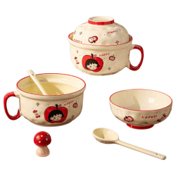 CERAMICS 釉下彩陶瓷泡面碗 带盖 小丸子