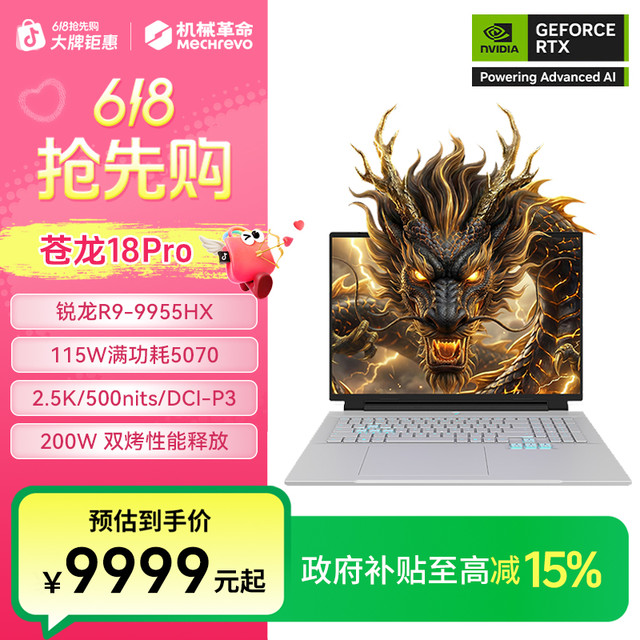 机械革命 苍龙18pro 锐龙R9-8945HX、RTX 5060、16GB、1TB