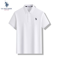 U.S. POLO ASSN. polo衫男短袖男夏季商务休闲翻领男装上衣t恤父亲节礼物白2X