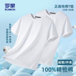 罗蒙 纯棉短袖t恤男士夏季圆领休闲纯色打底衫体恤24190TZ