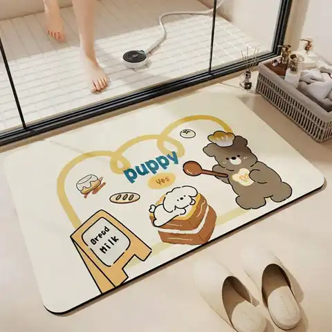KAYE 卡通浴室地垫 洗手台吸水速干垫 入户门脚垫-吃货熊 40X60cm