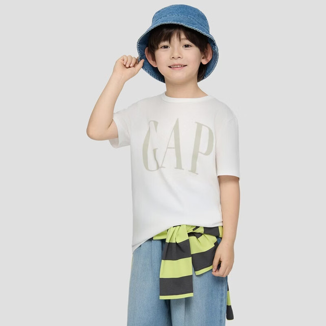 Gap 708411 纯棉圆领 白色 150/76 男童短袖T恤