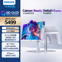 飞利浦 27英寸4K 120Hz 四代QD-OLED 设计办公显示器 27E2N6900QW