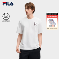 FILA 官方男子针织短袖衫2026夏新款休闲T恤简约宽松上衣 云菇白-WT L 175/96A/L