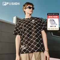 FILA FUSION斐乐潮牌情侣款针织短袖衫夏季休闲宽松纯棉T恤 正黑色-BK M （170/92A/M）
